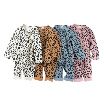 Leopard print kid pajamas 95% cotton 4 colors pajamas baby baby clothing sets
